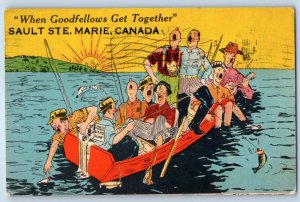 1948 Sault Ste. Marie Canada Postcard When Goodfellows Get Together Fishing