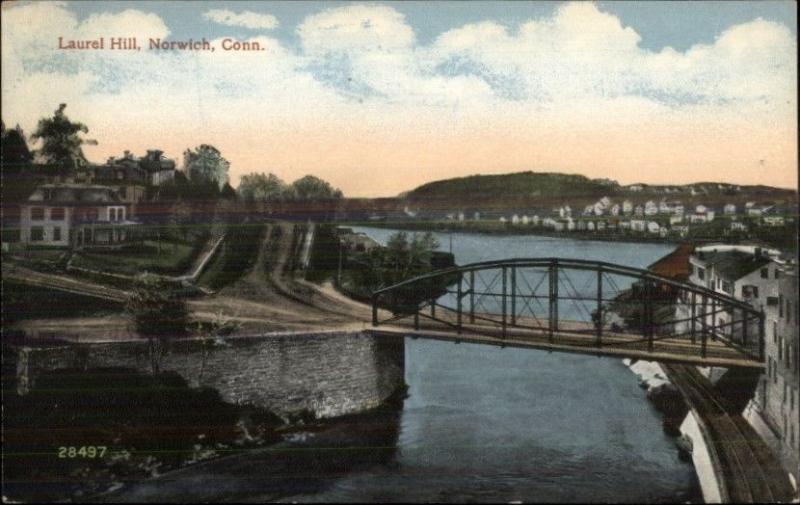 Norwich CT Laurel Hill & Bridge c1910 Postcard