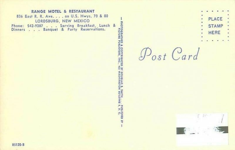 Lordsburg, New Mexico Range Motel & Restaurant Interior Chrome Postcard
