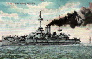 Postcard Royal Navy Battleship HMS Mars Burning Liquid Fuel