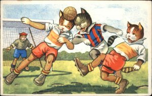 Vintage Postcard NETHERLANDS Dressed Cat Fantasy CATS PLAYING SOCCER FOOTBALL