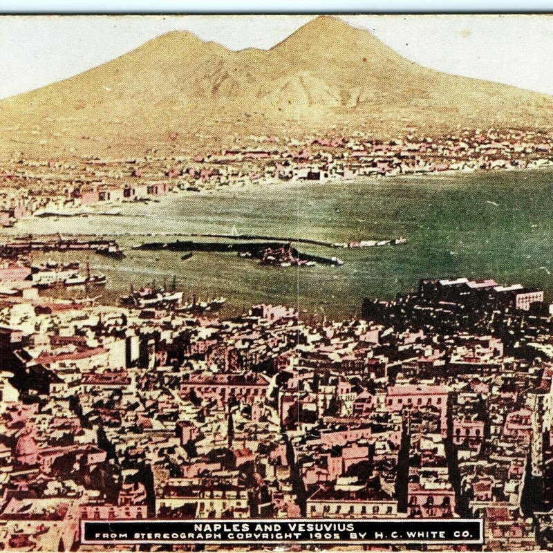 1909 Naples Italy Mt. Vesuvius Litho Photo Postcard Roosevelt Tour A24