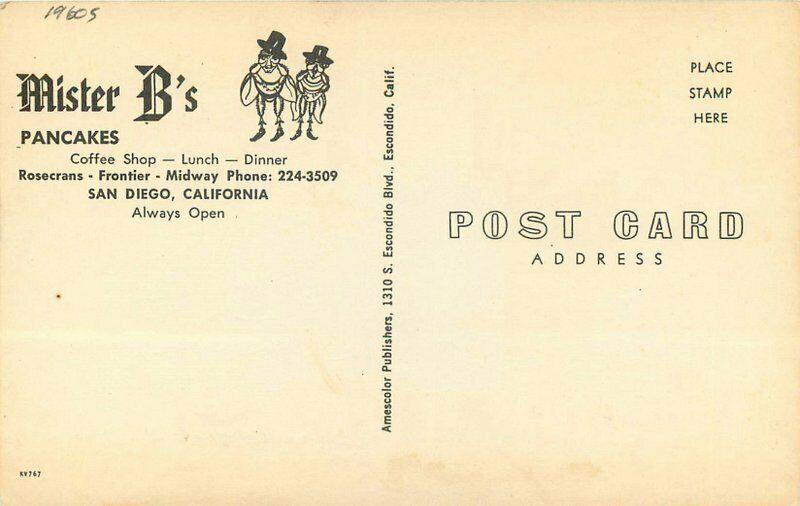 Amescolor Autos roadside 1960s Mister B's Restaurant Postcard 2332 Interior