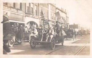 Patrotic Parade Scene Decorated Automobiles Car Real Photo Postcard AA39398