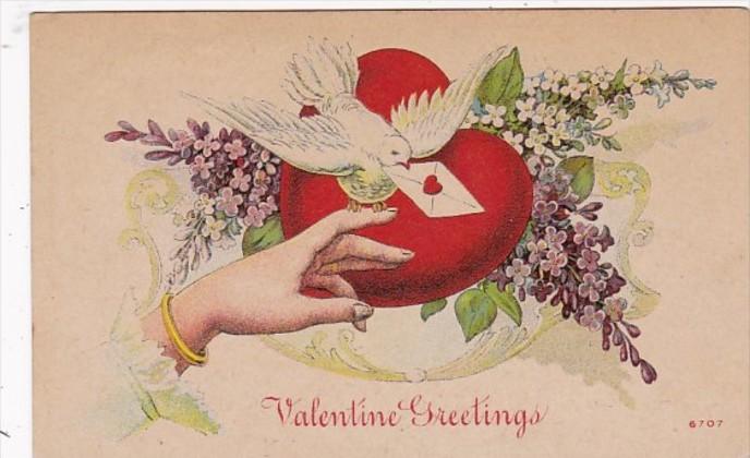 Valentine's Day Red Heart and Hand Holding Beautiful White Dove