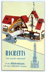 1952 Ricketts Restaurant Watertower Chicago Illinois IL Posted Vintage Postcard