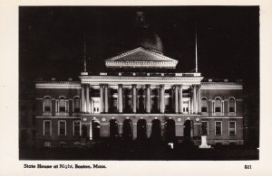 Massachusetts Boston The State House At Night Real Photo