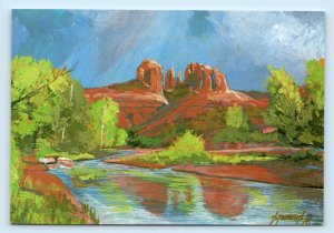 RED ROCK CROSSING Oak Creek Canyon AZ ~ Artist JOHN STOUMBIS 4x6 Postcard 1976