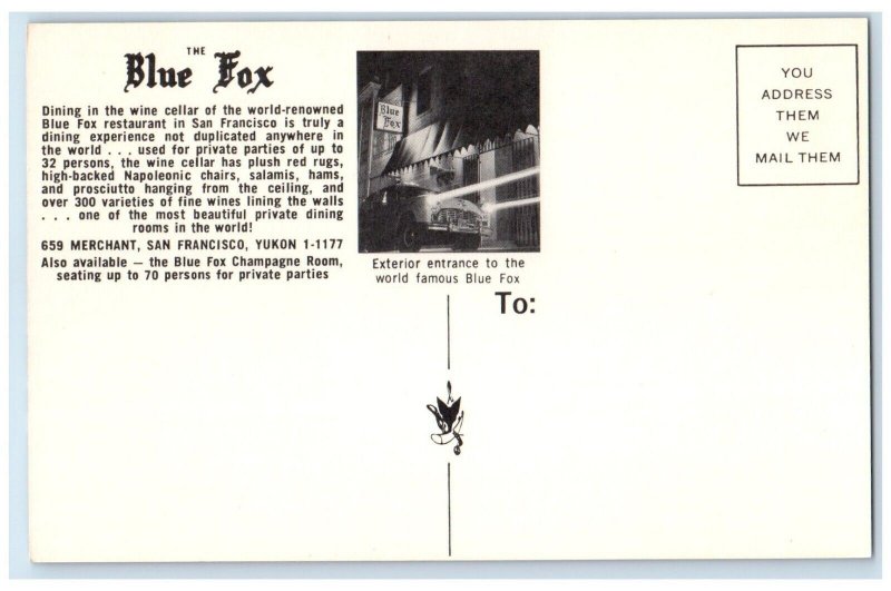 The Blue Fox Restaurant Dining In The Wine Cellar San Francisco CA Postcard