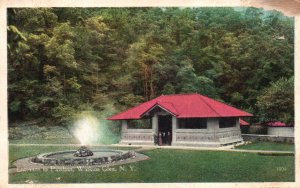 Vintage Postcard Entrance Pavilion Fountain Forest Trees Watkins Glen New York