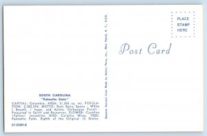 c1950's Greetings From South Carolina Palmetto State Map Correspondence Postcard