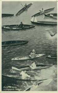 Malay boys diving for money in Singapore harbour vintage postcard 