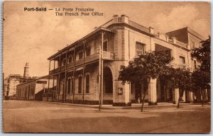 VINTAGE POSTCARD THE FRENCH POST OFFICE AND STREET SCENE AT PORT SAID EGYPT