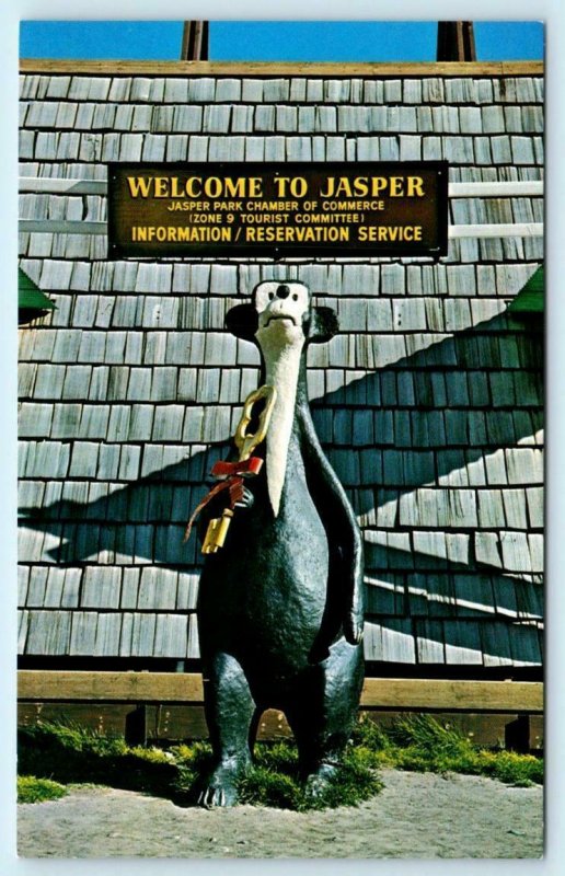 WELCOME to JASPER, Alberta Canada ~ JASPER THE BEAR Roadside 1978  Postcard