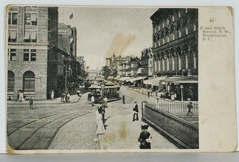 Washington DC F and 9th Streets N.W. 1908 Philomont Va to Bluemont Postcard K2