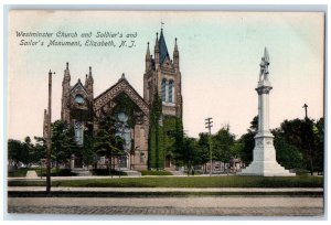 1908 Westminster Church Soldier's & Sailor's Monument Elizabeth NJ Postcard 