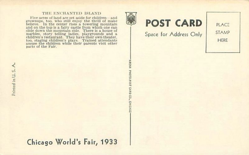 1933 Chicago World's Fair Enchanted Island Aerial View Litho Postcard Un...