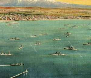 Vintage U. S. Battleships at Anchor, Long Beach, California #2 P164