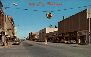 Bay City Michigan MI Classic Cars Van Street Scene Vintage Postcard