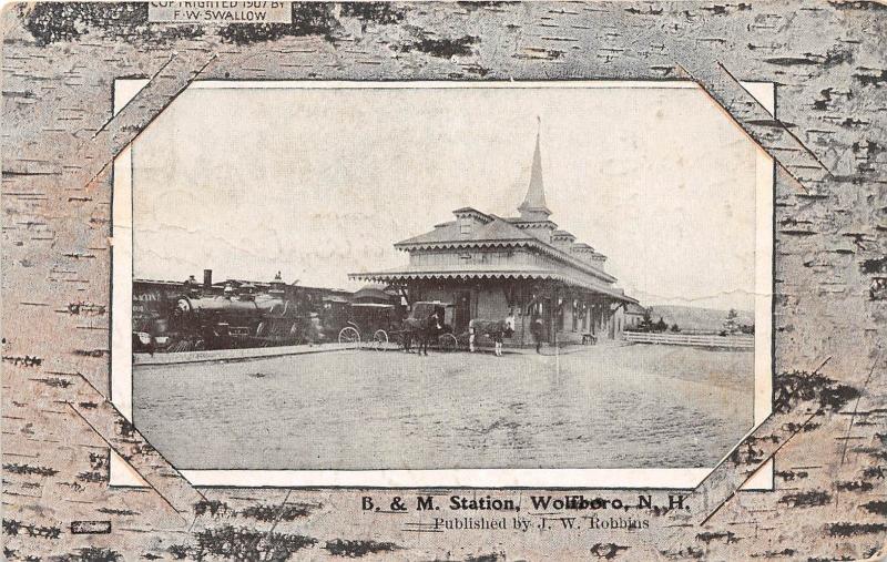 E6/ Wolfboro New Hampshire NH Postcard 1910 B&M Railroad Depot Wolfeboro 13