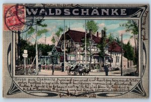 Saxony Germany Postcard Horse Carriage Waldschanke Greetings from Chemnitz 1905