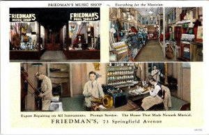 Newark, NJ New Jersey  FRIEDMAN'S Music Shop & Pool Tables ADVERTISING  Postcard