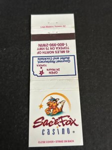 Vintage Matchbook Cover Sac & Fox Casino Topeka, Kansas MB184