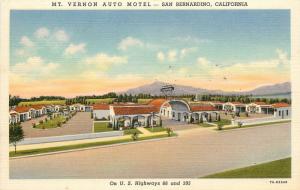 Linen Postcard Mt Vernon Auto Motel San Bernardino CA Route 66 & Hwy 395