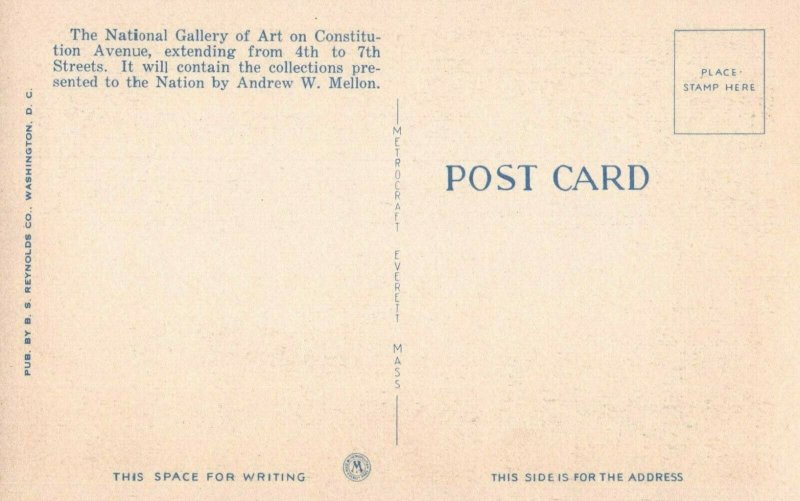 Vintage Postcard B.S. Reynolds Washington D.C. National Art Gallery by Night