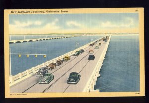 Galveston, Texas/TX Postcard, New $2,000,000 Causeway, Old Cars