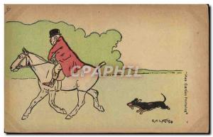 Postcard Old Dogs Dog Hunting hounds has Horseman Horse