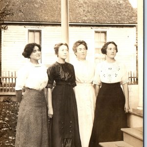 c1910s Lovely Ladies RPPC Elegant Porchside Friends Autumn Girls Real Photo A142