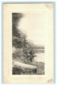 1912 Aurora Illinois IL Embossed Lake Scene Canoe Antique Postcard 