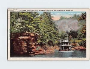 Postcard Steamer Rounding Devil's Elbow, Dells Of The Wisconsin River, Wisconsin