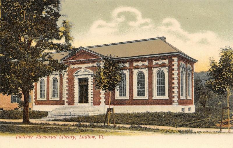 Ludlow Vermont~Fletcher Memorial Library~Young Trees Shored Up~1905 UDB Postcard 