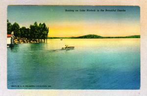 Boating on Lake Norfork in the Beautiful Ozarks, unused linen Postcard