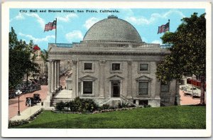 San Pedro CA-California, City Hall & Beacon Street Horse-drawn Carriage Postcard