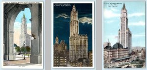 3 Postcards NEW YORK CITY, NY ~ Night/Day WOOLWORTH BUILDING Thru Muncipal Arch