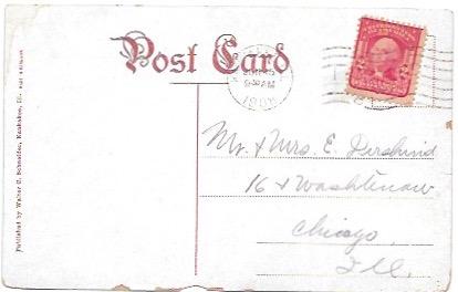 Post Card 'Greetings from Kankakee, Ill.  Hospital from Riverview Park. 1908