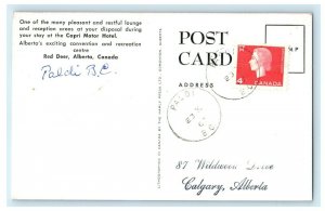 1967 Capri Motel Hotel Interior View Red Deer Alberta Canada Vintage Postcard