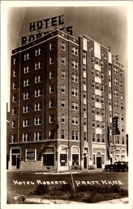 Real Photo Postcard Hotel Roberts in Pratt, Kansas