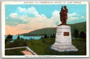 Lake George New York 1920s Postcard Monument Commemorate Battle Of Lake George