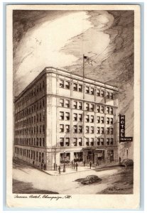 1945 Inman Hotel Restaurant Building Drawing Champaign Urbana Illinois Postcard