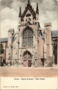 Reims eglise St. Remi Petit Portail Cartle Postale Postcard Divided UNP Vintage 