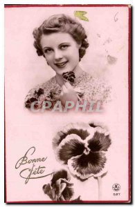 Old Postcard Bonne Fete Woman Flowers