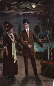 Vintage Postcard 1909 Lovers Couple Found A Bench Dating Moonlight Romance