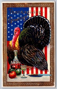 Patriotic Thanksgiving~Turky on American Flag~Wine Carafe~Gold Leaf GEL~Germany