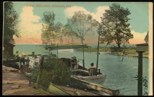 View at Rocky River, Cleveland, OH. Boats. 1914 Flag cancel. J. Sapirstein publ.