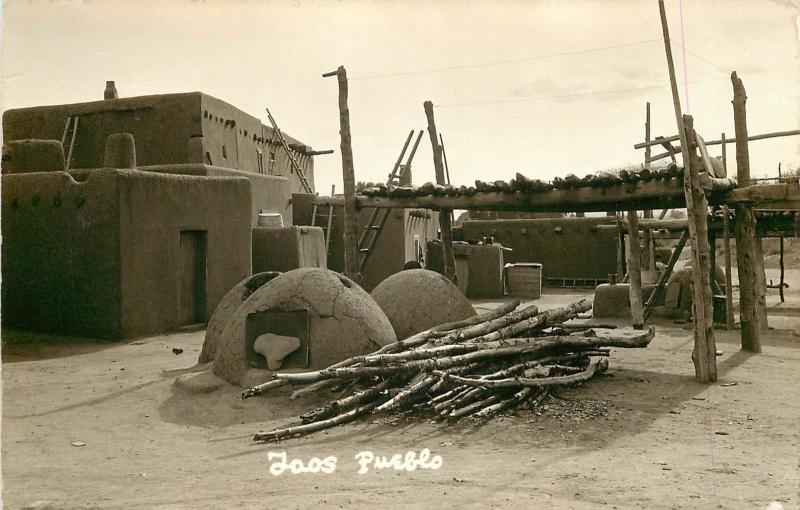 1930s RPPC Postcard; Hornos Ovens at Taos Pueblo NM Native Americana Unposted