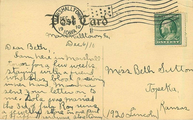 Vintage Postcard; Court House Marshalltown IA Marshall County posted